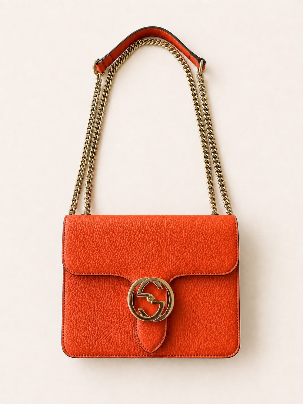 Gucci Interlocking G Small Calfskin Leather Crossbody Shoulder Bag Orange 510304